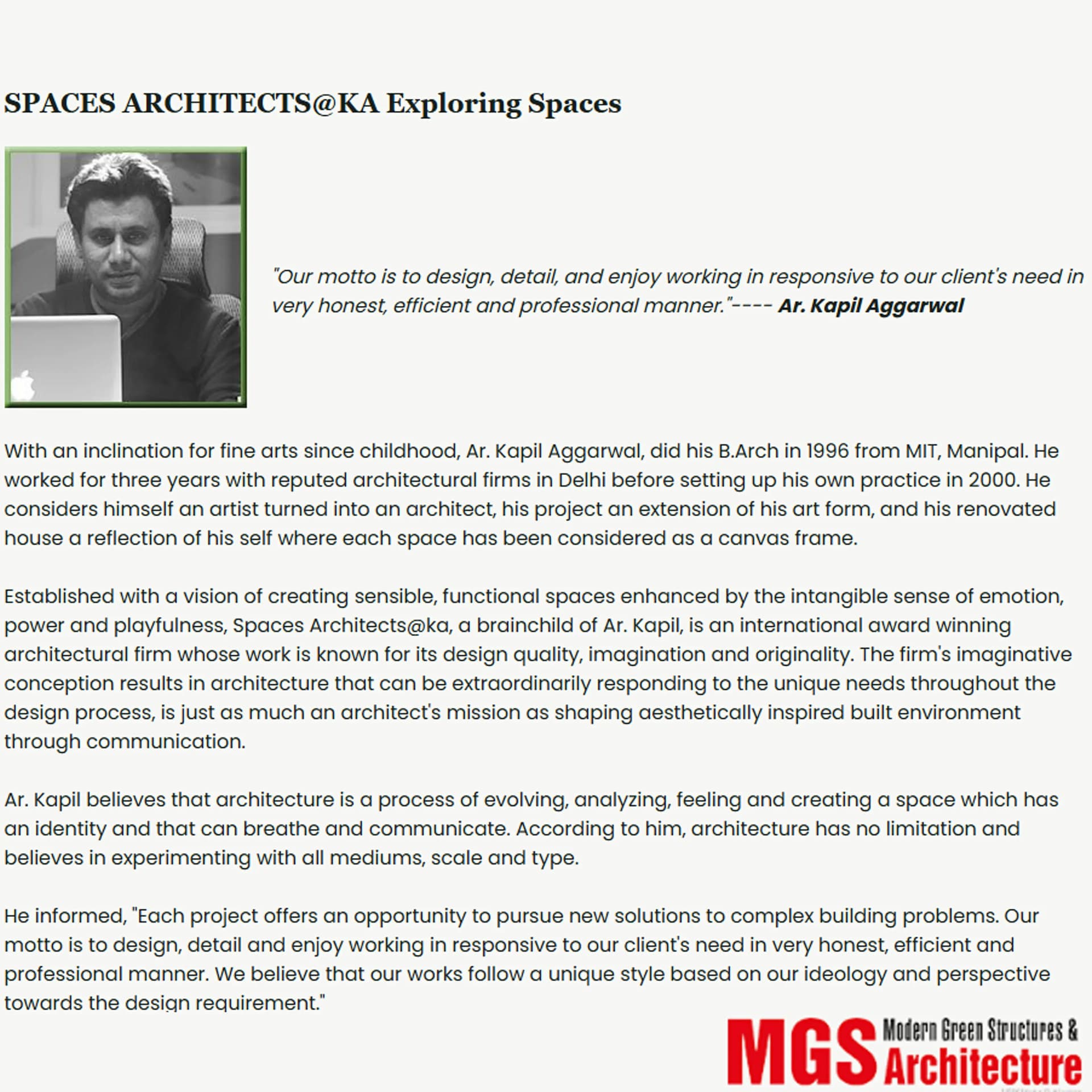 Article about the Architect